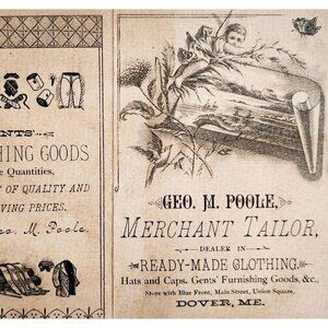 C1870s George Poole Merchant Tailor Victorian Trade Card Dover Maine Fabric E98C